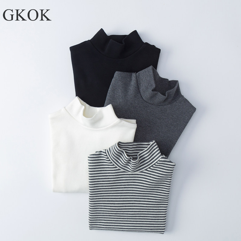 Children's semi-high neck leggings boys and girls cotton black and white solid color mid-neck autumn tops autumn winter warm T-shirts