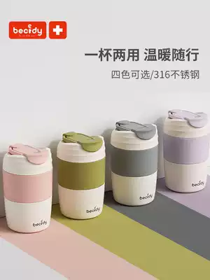 ins Harajuku wind coffee thermos cup ladies high-value big belly cute water Cup autumn and winter stainless steel straw Cup