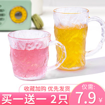 Glacier textured glass cup with handle water glass female summer home with tea drinking water cups inwind superior feeling coffee mug