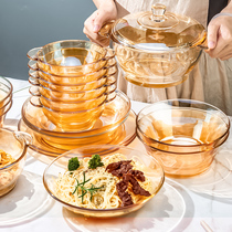 Glass bowl Dish Suit Home Rice Bowl soup saucepan Heat Resistant Foam Noodle Bowl with cover Student Dormitory With Salad Bowl Tray Cutlery