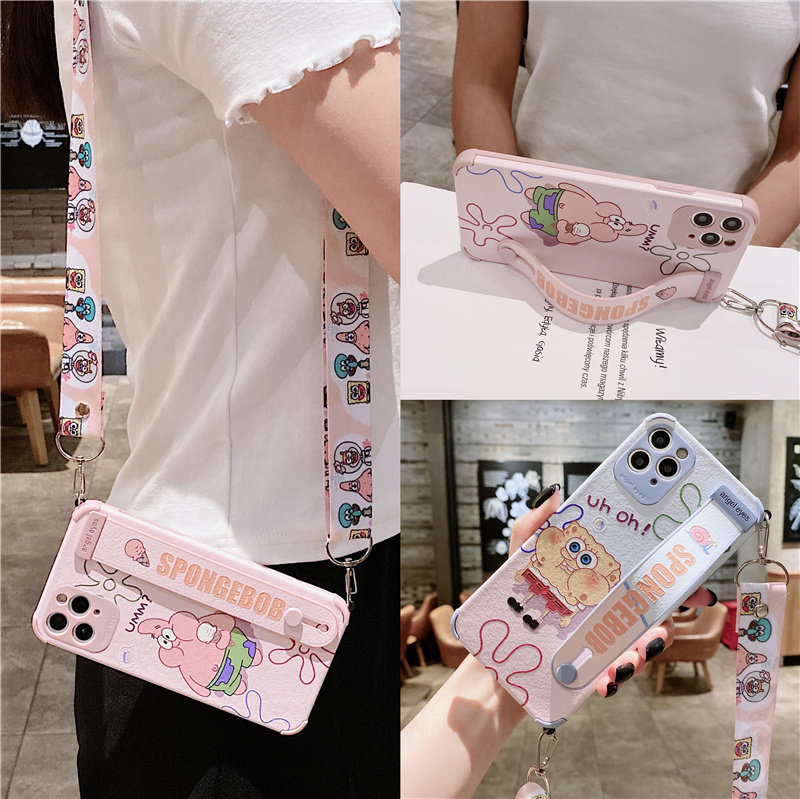 Suitable for iphone13 mobile phone protective case messenger lanyard apple 12 backpack type 11promax embossed x xs xr all-inclusive anti-fall 7 8plus soft silicone cute female