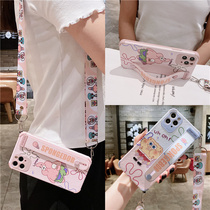 Applicable iphone13 mobile phone shell skew satchel Apple 12 Backpack style 11promax embossed x xsxr full bag anti-fall 7 8plus Soft silicone Cute Woman with wrist