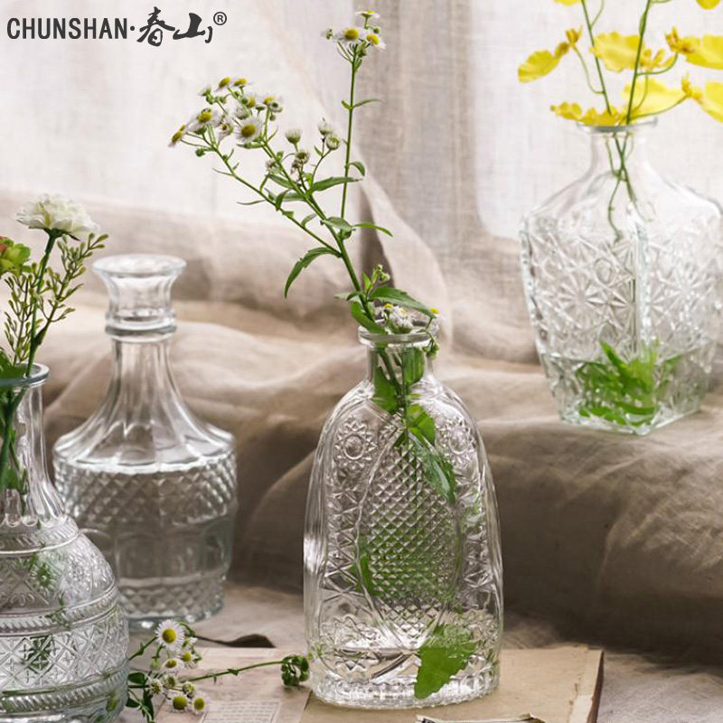 Spring Mountain glass small flower bottle pendulum piece transparent water cultured home retro mini flower arrangement Korea-Japanese American
