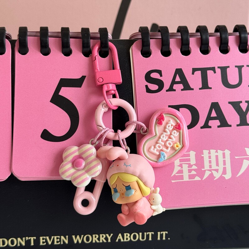 Authentic Pop Mart Pajama Party Cute Car Keychain Cartoon Crying Doll Bag Pendant Phone Charm
