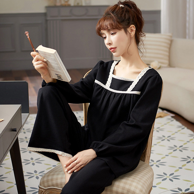 Brand sale Langsha pajamas women's autumn cotton long-sleeved spring and autumn cotton cardigan new home service suit