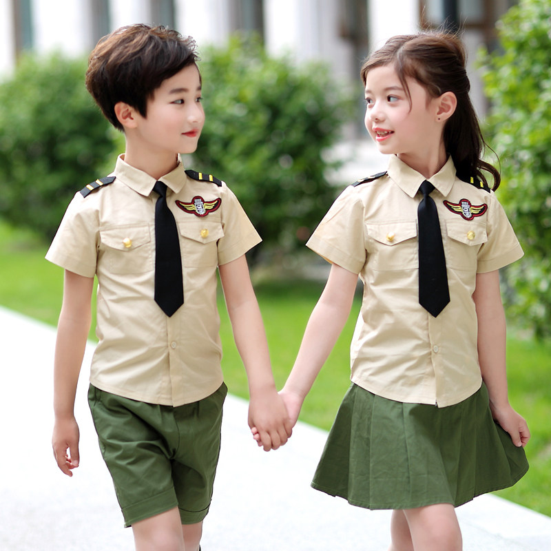 Kindergarten Landscaped Graduation Photos Summer Clothing Children Air Force Performance Conserved Police School Suit Elementary School Children Class teachers
