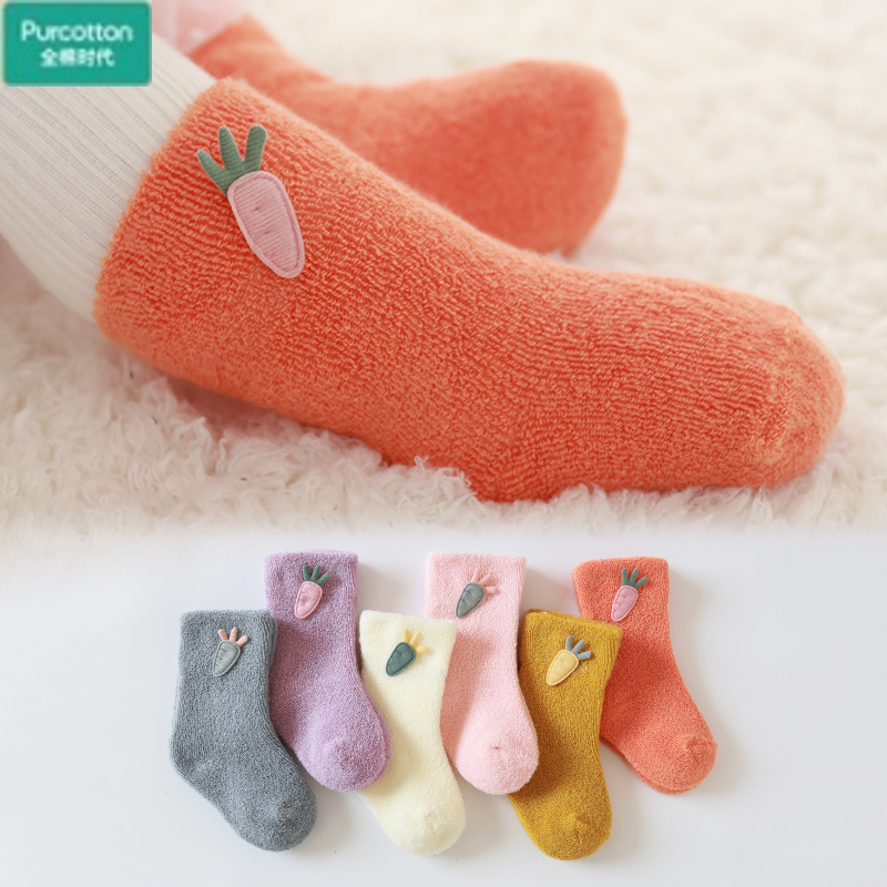 Cotton era baby socks autumn and winter pure cotton baby plus velvet thickened to keep warm newborn children 0-6 months 1 year old 2