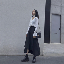 Spring paragraph 2022 new sub black A character high waist irregular half body dress Children with long money meter sensation female minority