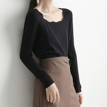 Spring style new design senses small crowd temperament lace collar black-knitted sweatshirt female agaric side sleeves outer wear inner hitch