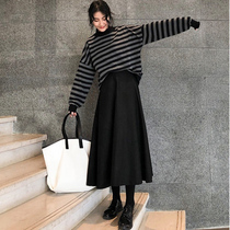 Umbrella skirt black A character high waist half body dress woman with big code dresses autumn winter 100 lap dresses 2022 new