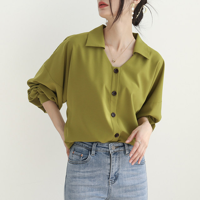 XZ Avocado Green Long Sleeve Chiffon French Small Top Shirt Women's Design Temperament Shirt Spring 2022 New