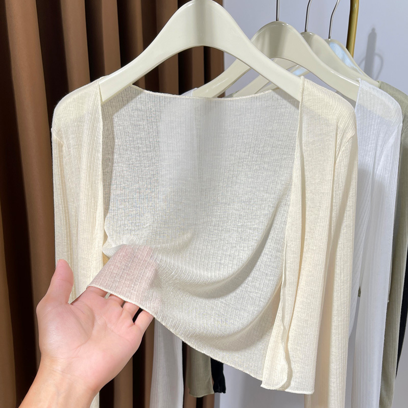 Ice Silk Sun Protection Cardigan for Women, Summer Shawl to Wear with a Slip Dress, Long-Sleeved Thin Knit Top for Women