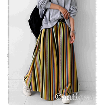 Japanese direct mail antiqua womens bright striped long skirt light and comfortable in spring and summer side pocket design