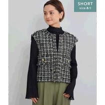 Japan direct mail Green Label Relaxing womens fashionable short tweed vest with loose fit
