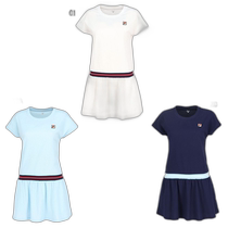 Japanese direct mail FILA female football striped collar dress tennis badminton suit short - sleeved white navy