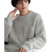 Japanese direct mail patchwork pocket loose round neck sweater MONO-MART sweater sweater