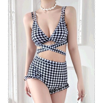 日本直邮SEU 女士复古格纹高腰泳裤比基尼 带蝴蝶结 显瘦显长 舒