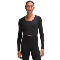 Daily fashion running errands Lululemon front wrap ribbed long-sleeved top Black 0prod11550037