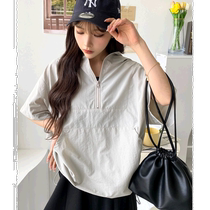 Japanese direct mail moment womens half-sleeved windproof hoodie spring and summer new style light and comfortable casual and fashionable