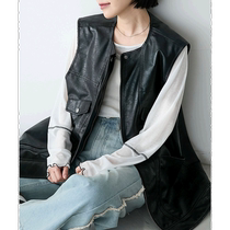 Japanese direct mail forksy womens retro style imitation leather large vest FObe243