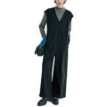 Japanese direct mail IEDIT womens mature monochrome warm material T-shirt jumpsuit suit gray black casual