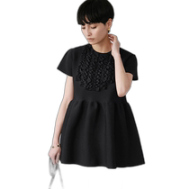 Japanese direct mail ELFRANK womens front pleated waist ruffled half-sleeved sweater effu591