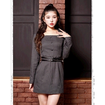 Japan Direct Mail Darich Lady Double Band Striped Mini One-piece Dress With Slim Fit And Elegant Fashion Mix