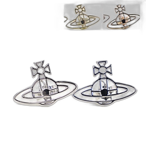 Japan Direct Mail Vivienne Westwood Earrings Flat Round Logo Stud Earrings Accessories Womens Thin Line