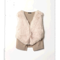 Japanese direct mail allureville womens short imitation fur stitching knitted vest comfortable and soft high-end