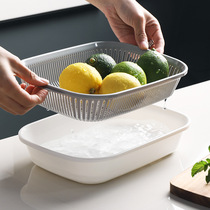 Multifunctional double-layer plastic vegetable washing basin Kitchen drain basket square small fruit and vegetable multi-purpose fruit plate hollow storage