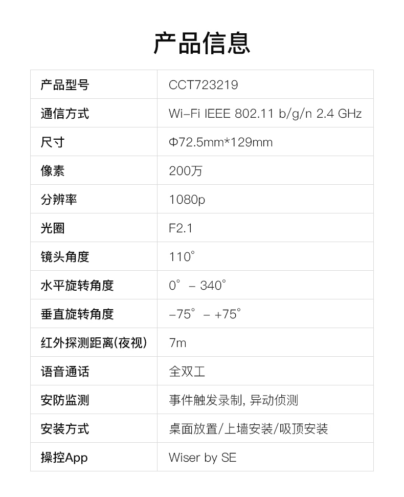 世界500强 施耐德 1080P无线云台 摄像头 340°全景监控 图13