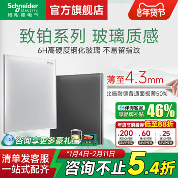 Schneider Switches and Sockets Official Flagship Store Platinum Glass Mist White/Grey Household Five-Outlet Socket with Switch Panel