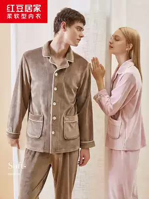 Coral velvet couple pajamas female winter red bean thick suit can be worn outside Leisure Island velvet autumn winter pajamas men