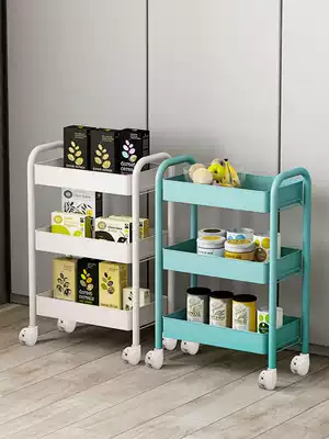 Kitchen shelf floor multi-layer mobile trolley foldable vegetable basket household storage shelf