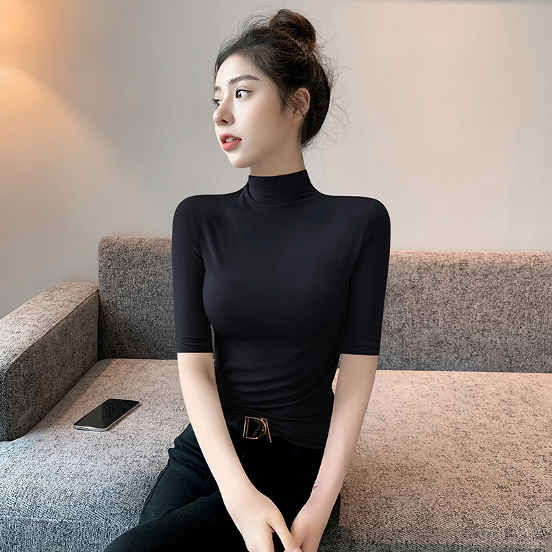 Modal Half-High Collar Mid-Sleeve Base Shirt for Women 2026 New Style Inner Wear Black T-Shirt Thin Five-Quarter Sleeve Top for Summer
