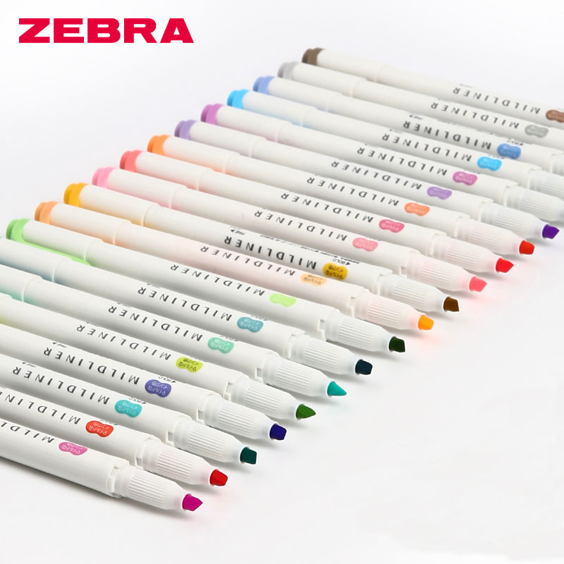 Japan's ZEBRA zebra highlighter set Mildliner light-colored double-headed highlighter marker pen set of wkt7 light-colored hand account small fresh students with double-headed gray full set of 25 colors