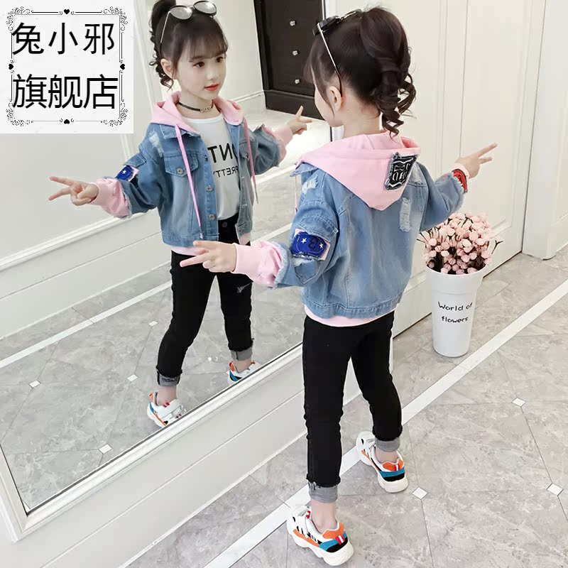 . Cô gái áo denim mùa xuân và mùa thu 2020 trẻ em mới của áo khoác quần áo vừa cô bé con đỏ của ròng.