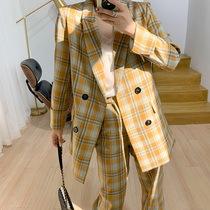 Clearance pick-up leak British style ~ Suit suit womens small fragrant style Plaid suit high waist straight trousers