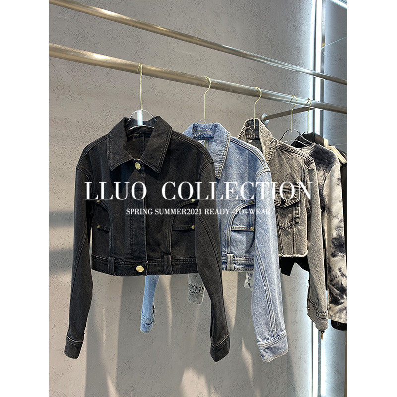Clearance pick-up leakage strength segment super quality ~ Luo Ge short cardigan two-color denim jacket commuter jacket tops