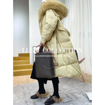 Clearance pick-up leak fried big real fox hair collar 80 big velvet flowers~down jacket womens winter long white hooded jacket