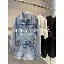 Clearance Picking Leak Retro Do Old Craft 100 Wash Cotton Denim Jumpsuit Womens Casual Straight Shorts