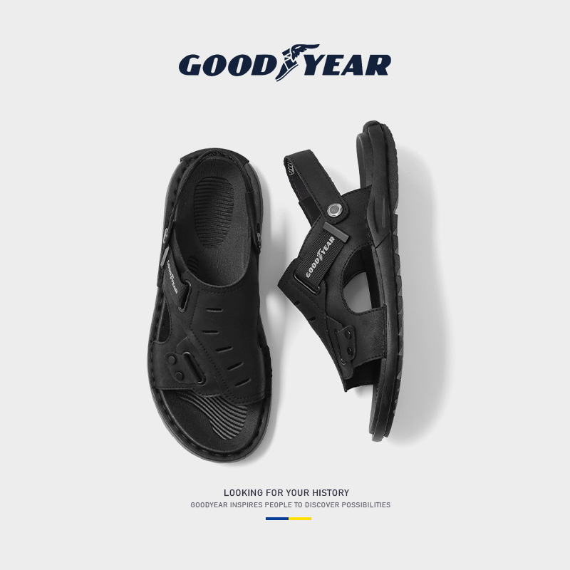 Goodyear genuine leather sandals Summer new soft-bottom driving dual-use sandals men Wear Casual Beach Shoe Men