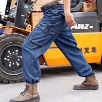 Wear-resistant clothing multi-labor anti-scalding pockets welding workers pure cotton thickened loose mens construction site jeans labor insurance