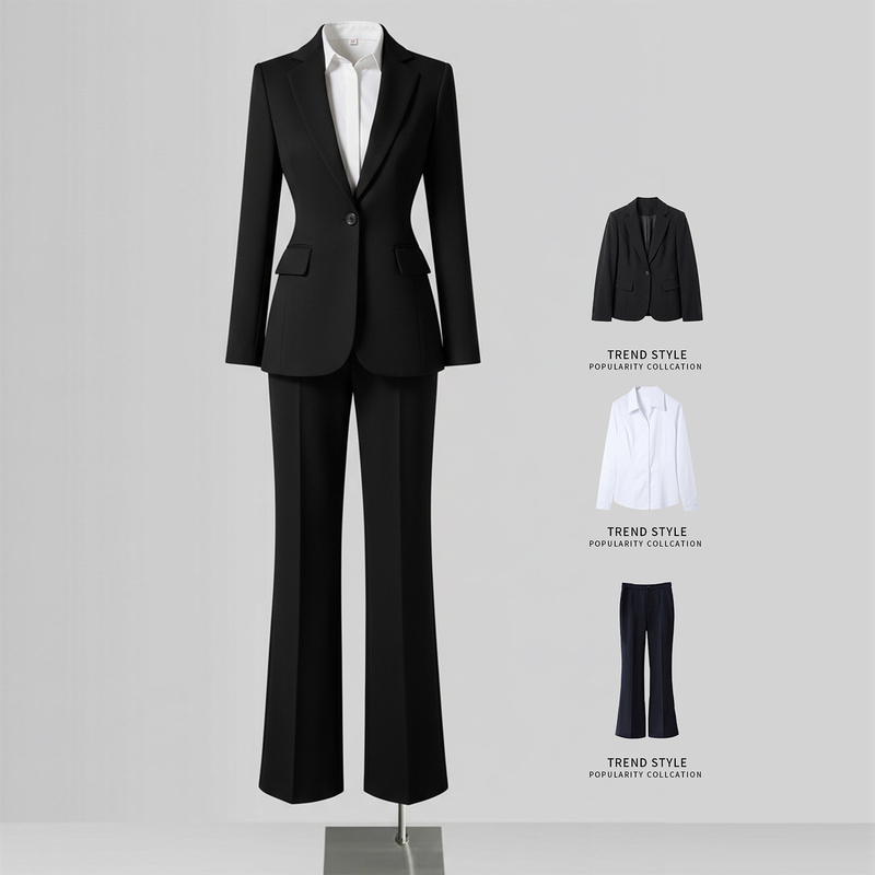 Koye's Black One-Button Blazer for Women, Suitable for Civil Service Exams, Interviews, and College Formal Wear, Professional Suit Set