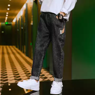 Boy 2021 spring jeans children Spring middle and Big Boy straight black trousers slim pipe pants tide