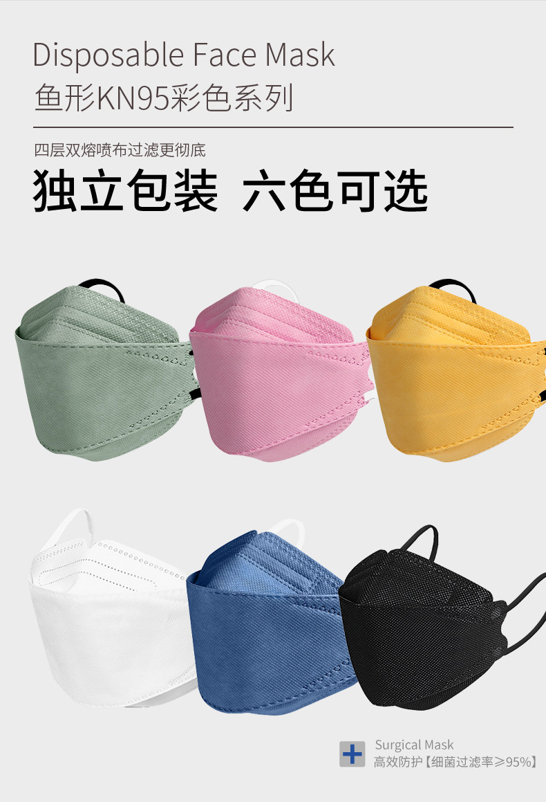 美庄臣 KN95 鱼形一次性口罩 40只独立包装 天猫优惠券折后￥23包邮（￥29-6）