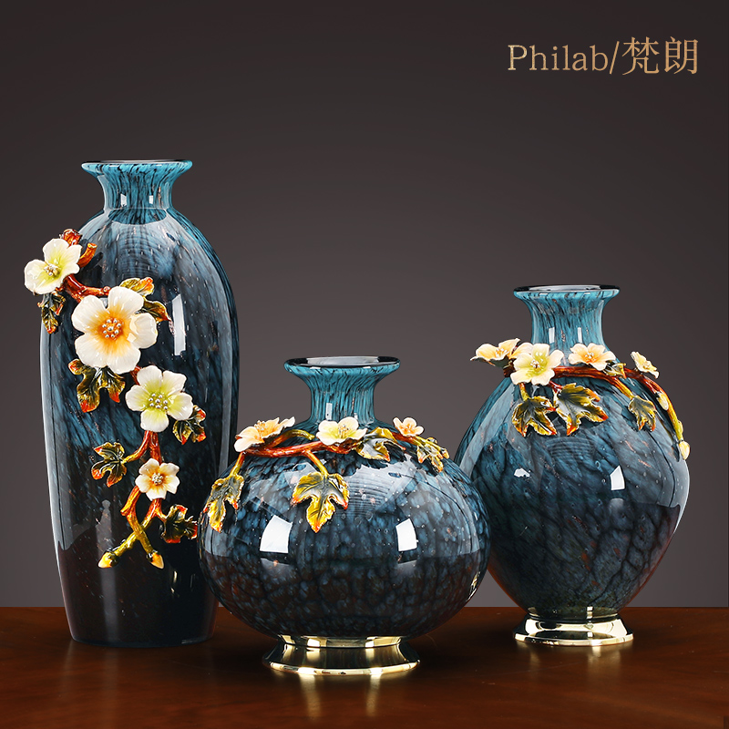 Light luxury style enamel color ceramic vase living room dry flower flower arrangement decoration porch American art creative glass decoration