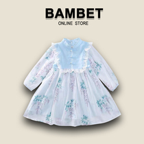 Italian BAMBET girls dress 2021 autumn children Korean autumn girls long sleeve chiffon floral skirt