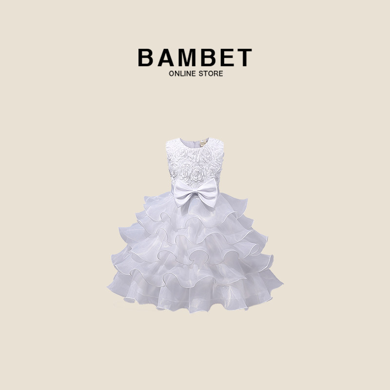 Bambet Girl Summer Clothing 2022 Summer New Sleeveless Pompon Princess Dress Performance Gown With Baby Cake Dresses