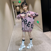 Italy Bambet girls Hooded long-sleeved sweater skirt Spring mid-length Korean loose Western casual top